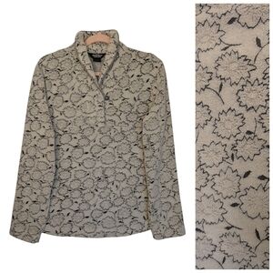 Woolrich Fleece Floral Textured Pullover 1/4 Button Front Grey Scale Size Small